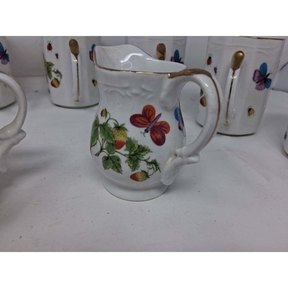 Set Ardalt Japan Cream&Covered Sugar set with 7cups Buttcmerflies&Strawberries A - Picture 8 of 16